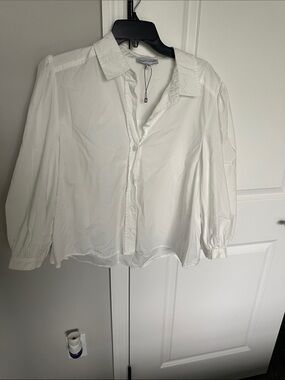 Gibson Latimer White Cotton Button-Front Crop Top